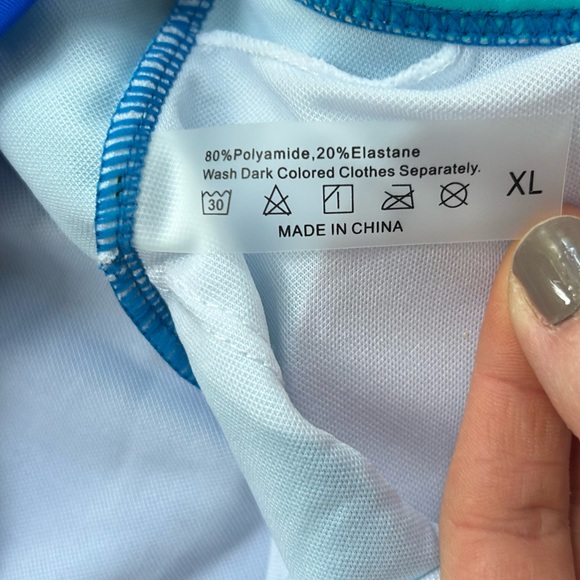 BIKINX Blue Colorblock High Neck Gold Zip Front One Piece Swimsuit Sleek | Sz XL - Picture 10 of 10